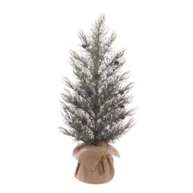 Frosted Pine Tree With Cones in Burlap 53cm